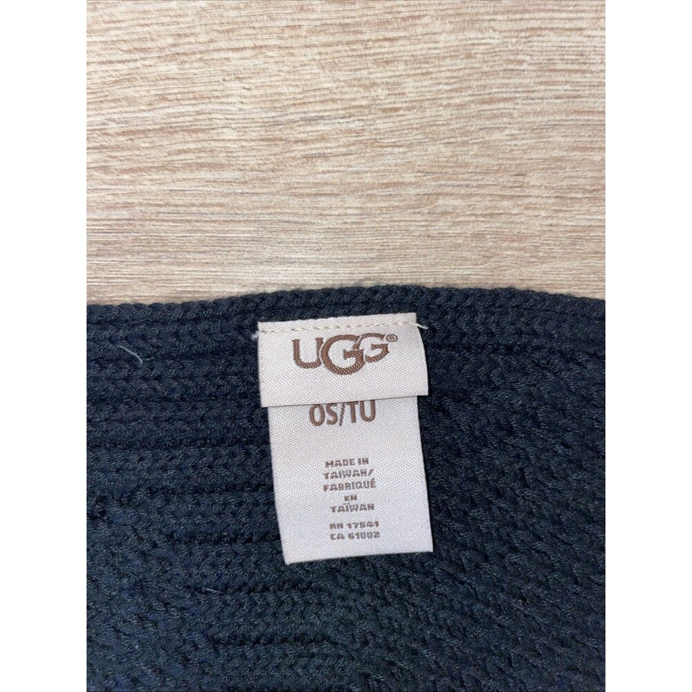 UGG Women's Black Chunky Rib Knit Scarf Wool Blend One Size OS/TU Soft Winter - Picture 3 of 5